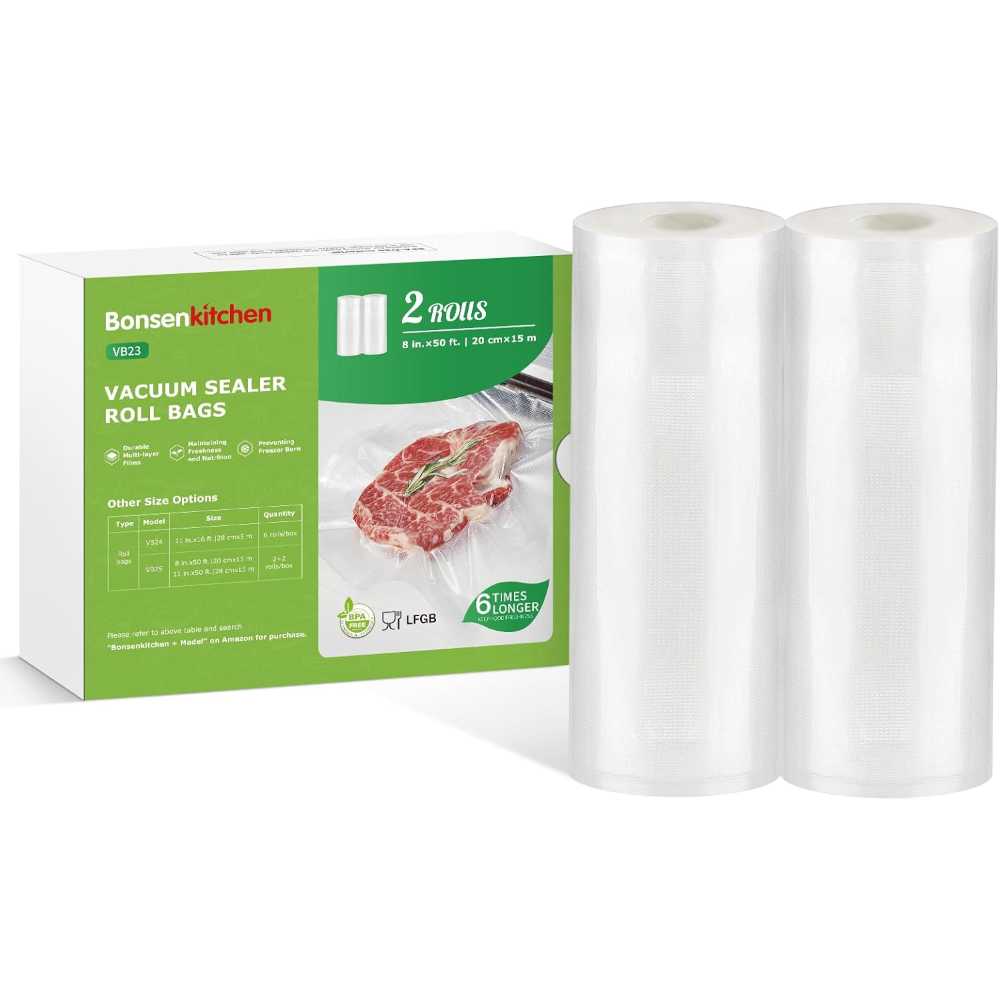 Prime Members: 2-Pack Bonsenkitchen Vacuum Sealer Rolls (8" x 50')