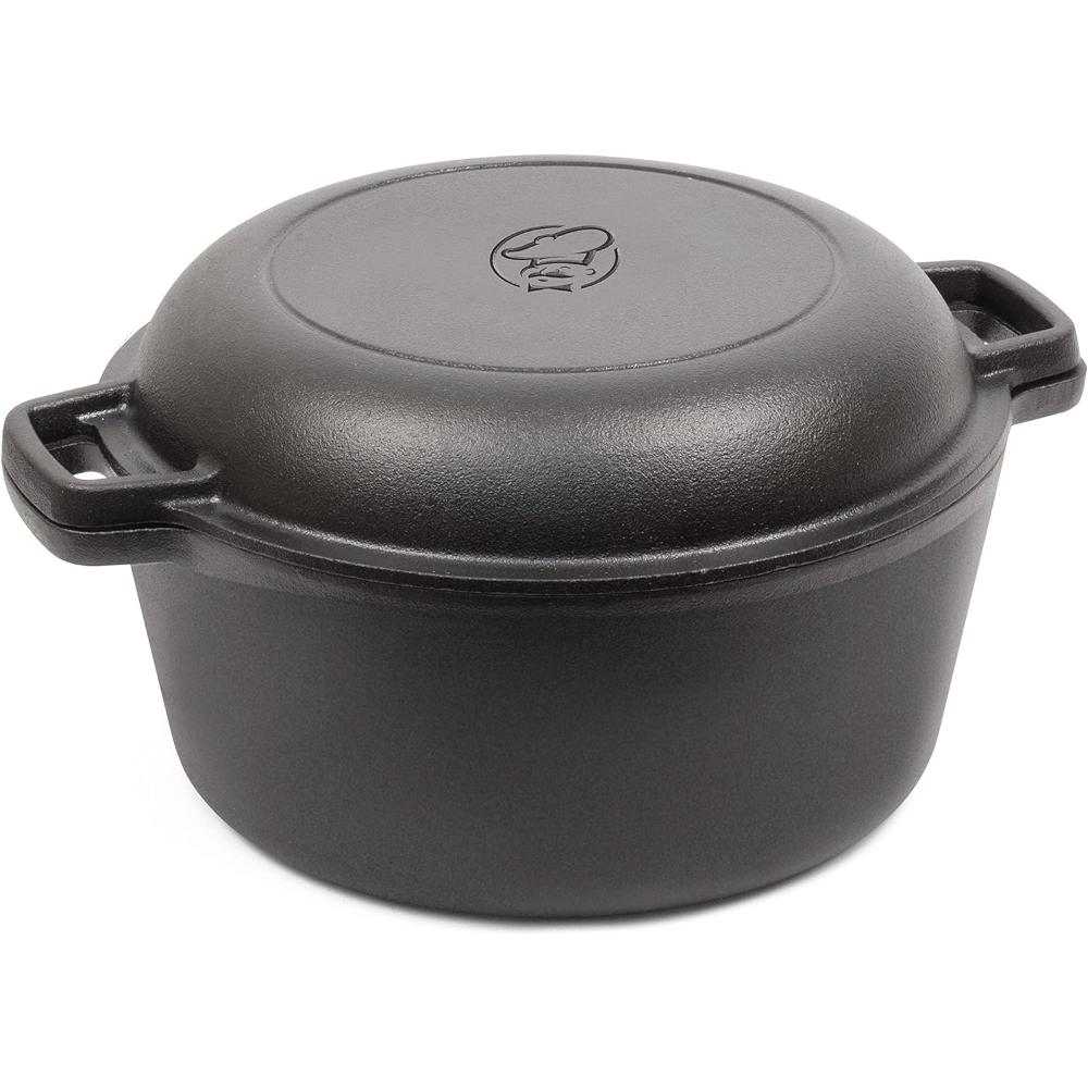 Commercial Chef 2-in-1 5 qt. Cast Iron Dutch Oven w/ Skillet Lid