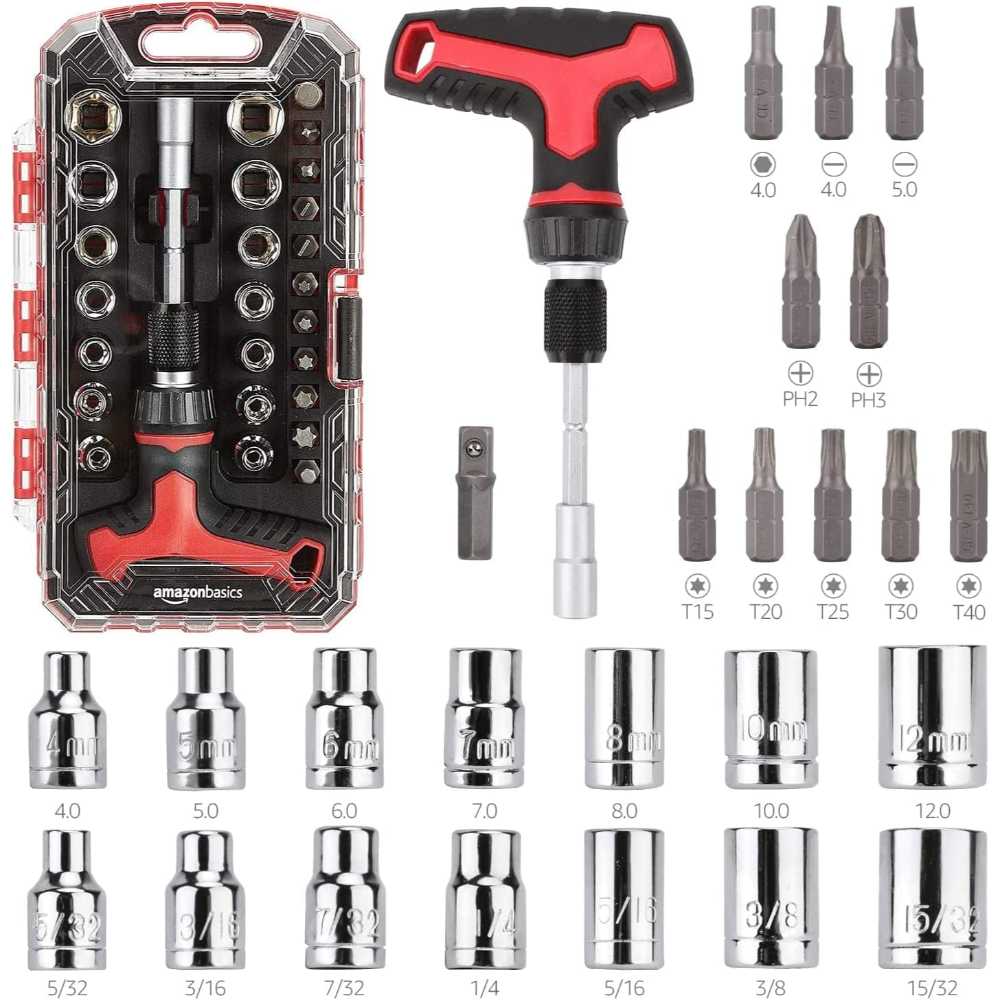 Amazon Basics 27-Piece Magnetic T-Handle Ratchet Wrench & Screwdriver Set