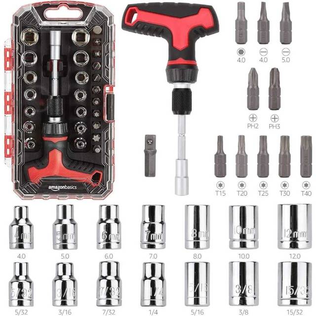 Amazon Basics 27-Piece Magnetic T-Handle Ratchet Wrench & Screwdriver Set