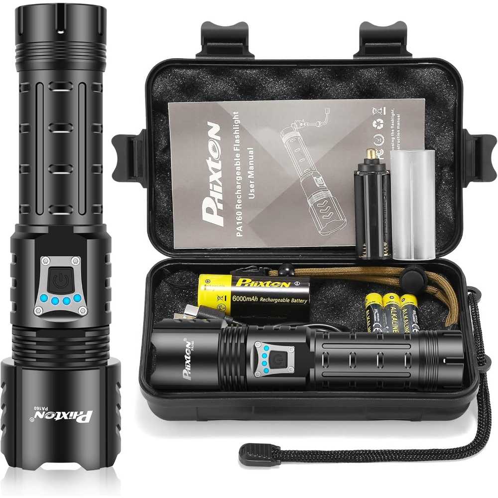 Phixton PA160 100,000-Lumen Dual-Fuel USB-C Rechargeable Flashlight w/ Hard Case