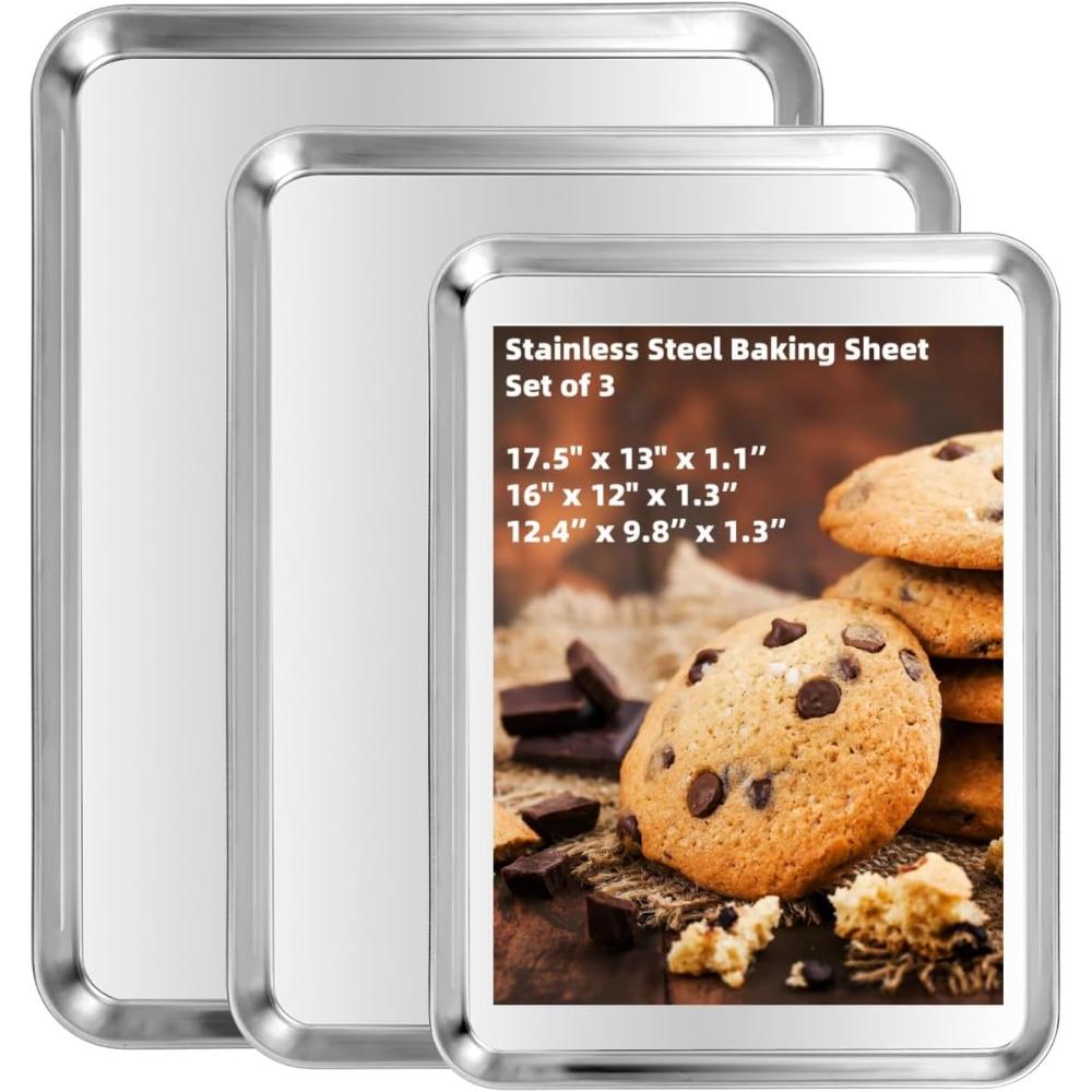 3-Pack Kichwit Stainless Steel Baking Pans (12/16/17.5")