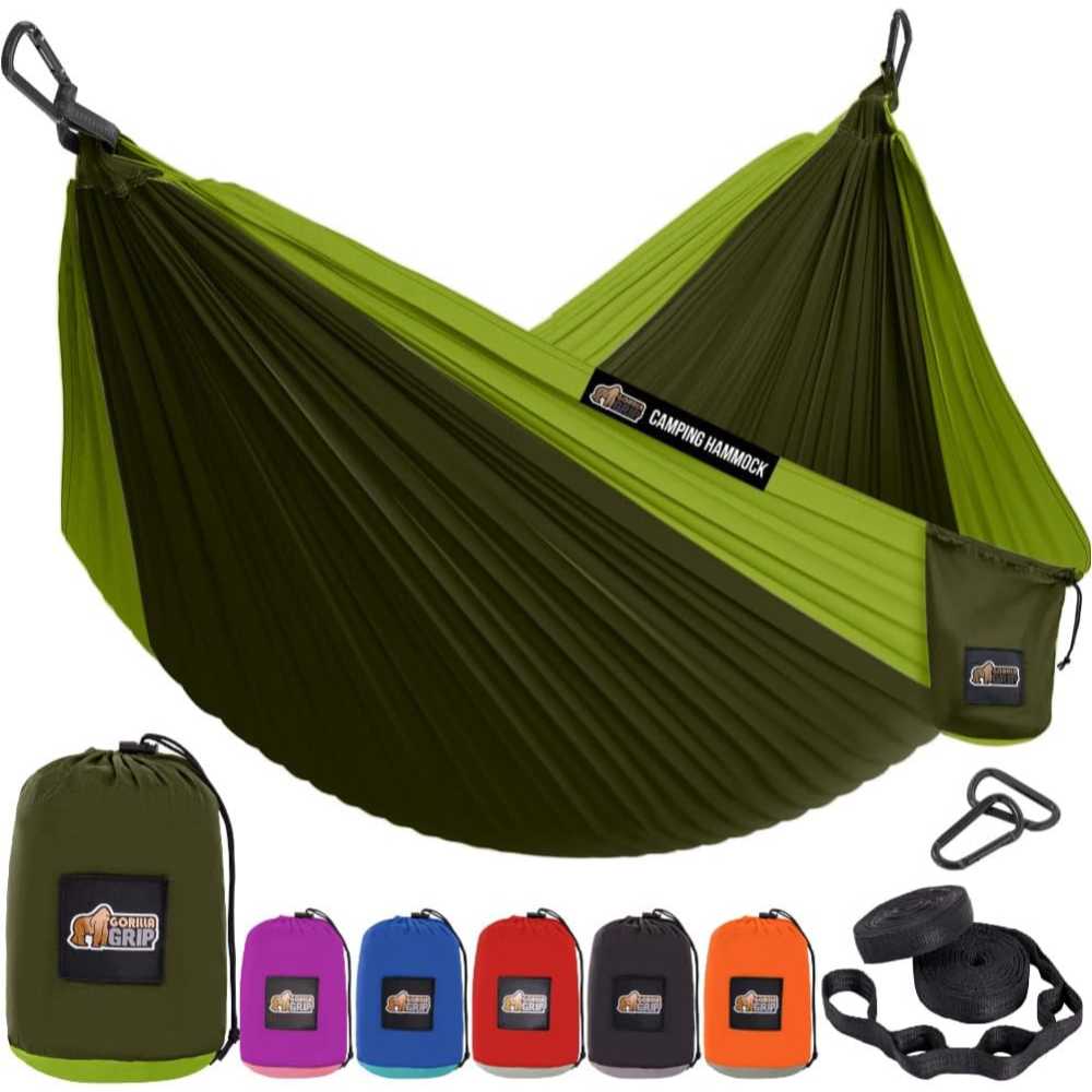 GORILLA GRIP Double Camping Hammock w/ Heavy Duty Tree Straps