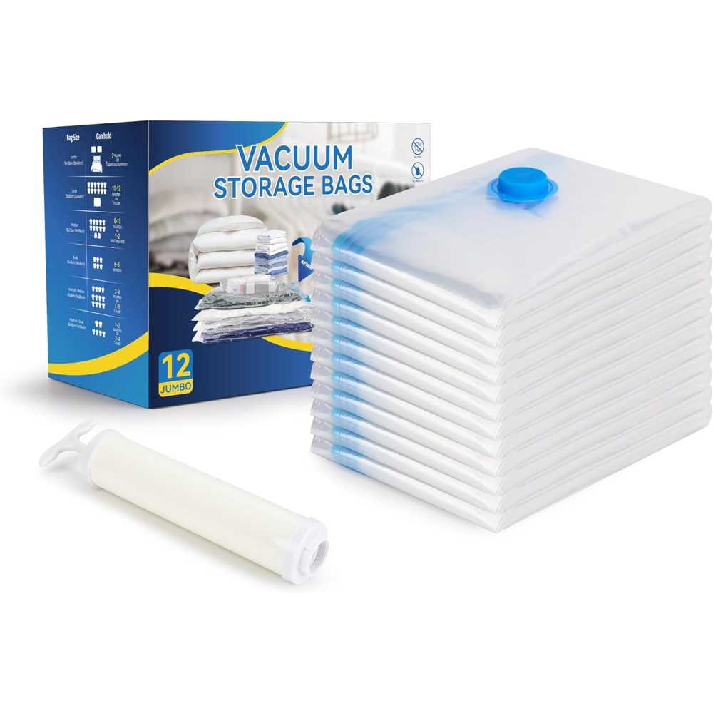 12-Pack Simple Deluxe Jumbo Space-Saving Vacuum Storage Bags w/ Hand Pump