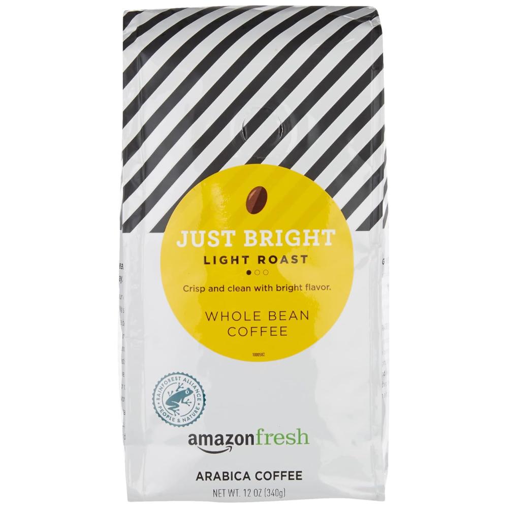 Prime: 3-Pack Amazon Fresh Just Bright Light Roast Whole Bean Coffee, 12 oz.