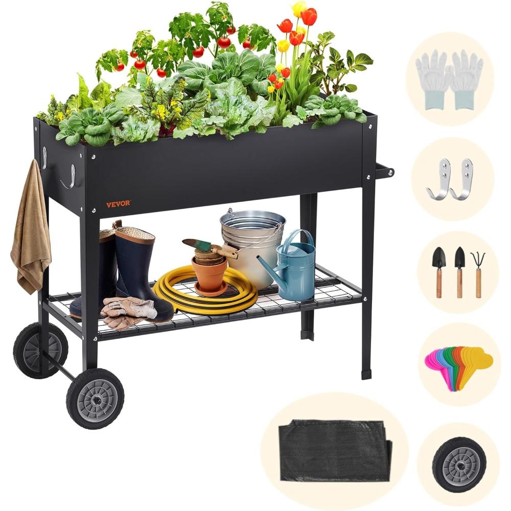 Vevor Mobile Raised Garden Bed w/ Gardening Tools (43.3" x 19.5" x 31.5")