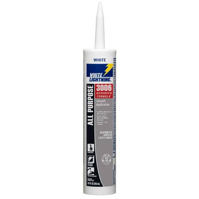 Prime: White Lightning Siliconized Acrylic Latex All-Purpose Caulk, 10 oz.