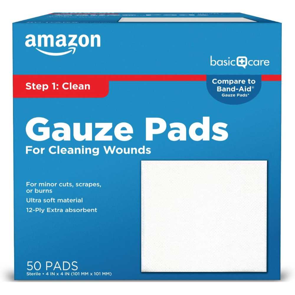 50-Pack Amazon Basic Care 4" x 4" 12-Ply Gauze Pads
