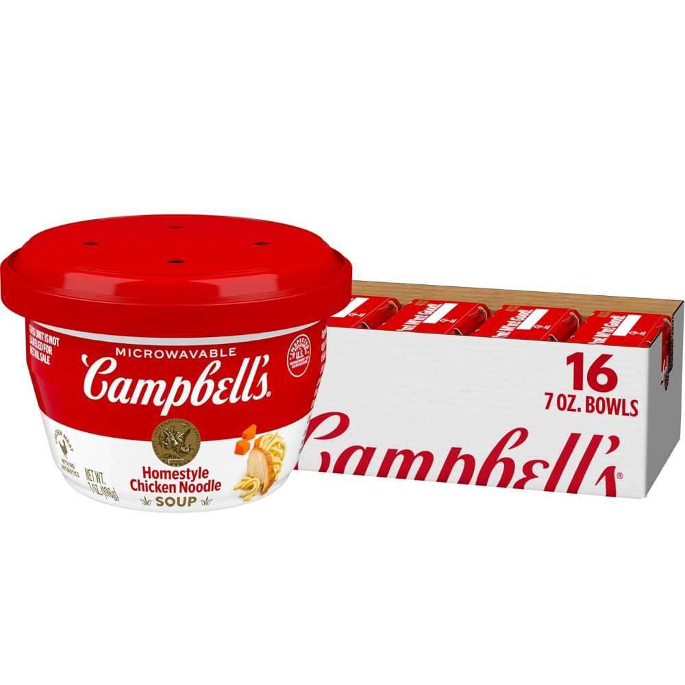 16-Pack Campbell’s Homestyle Chicken Noodle Soup Microwavable Bowls, 7 oz.