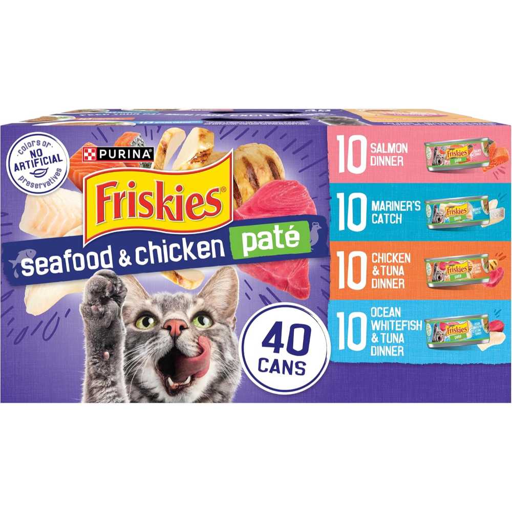 Double Coupon: 40-Pack Purina Friskies Wet Cat Food Pate, 5.5 oz. (Seafood and Chicken)