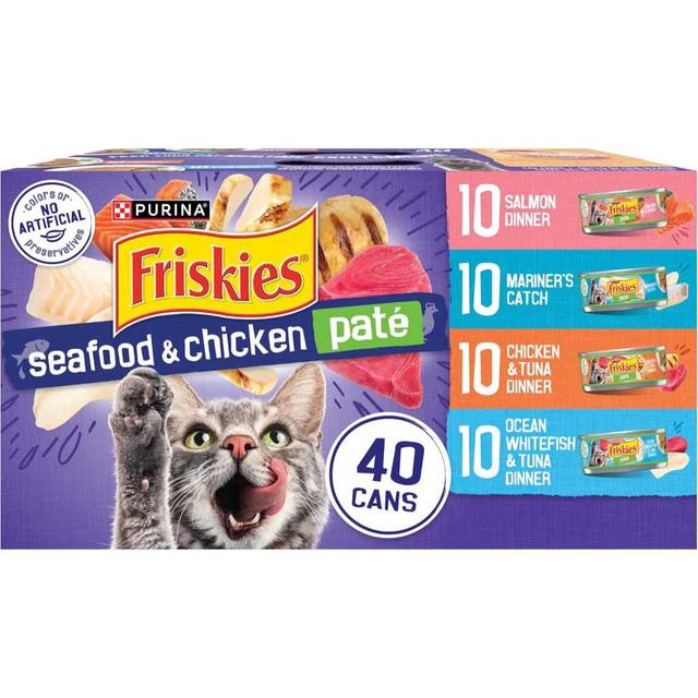 Double Coupon: 40-Pack Purina Friskies Wet Cat Food Pate, 5.5 oz. (Seafood and Chicken)