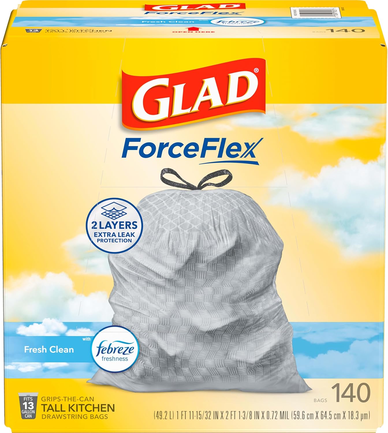 140-Pack Glad ForceFlex 13-Gallon Tall Kitchen Trash Bags (Fresh Clean)