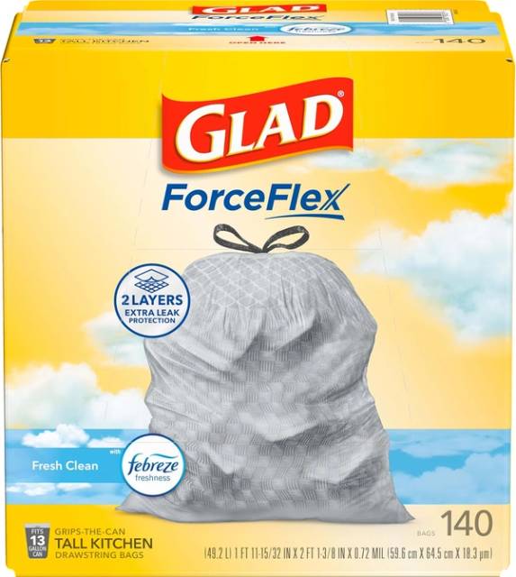 140-Pack Glad ForceFlex 13-Gallon Tall Kitchen Trash Bags (Fresh Clean)