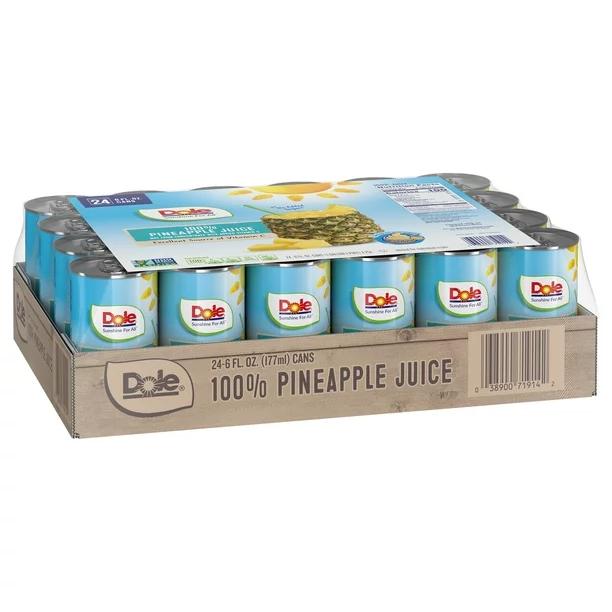 24-Pack Dole All Natural Canned Pineapple Juice, 6 oz.