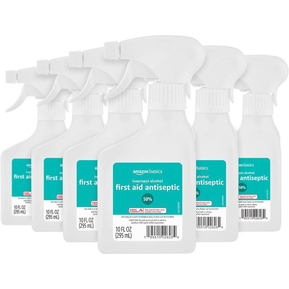 6-Pack Amazon Basics 50% Isopropyl Alcohol First Aid Antiseptic Spray Bottle, 10 oz.