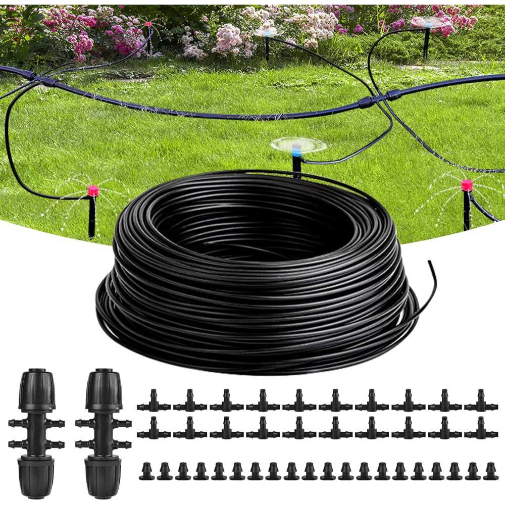 Naicet 100' 1/4" Drip Irrigation Tubing w/ 2x 6-Way Connectors, 20x T-Splitters, 20x End Plugs