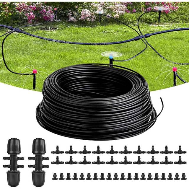 Naicet 100' 1/4" Drip Irrigation Tubing w/ 2x 6-Way Connectors, 20x T-Splitters, 20x End Plugs