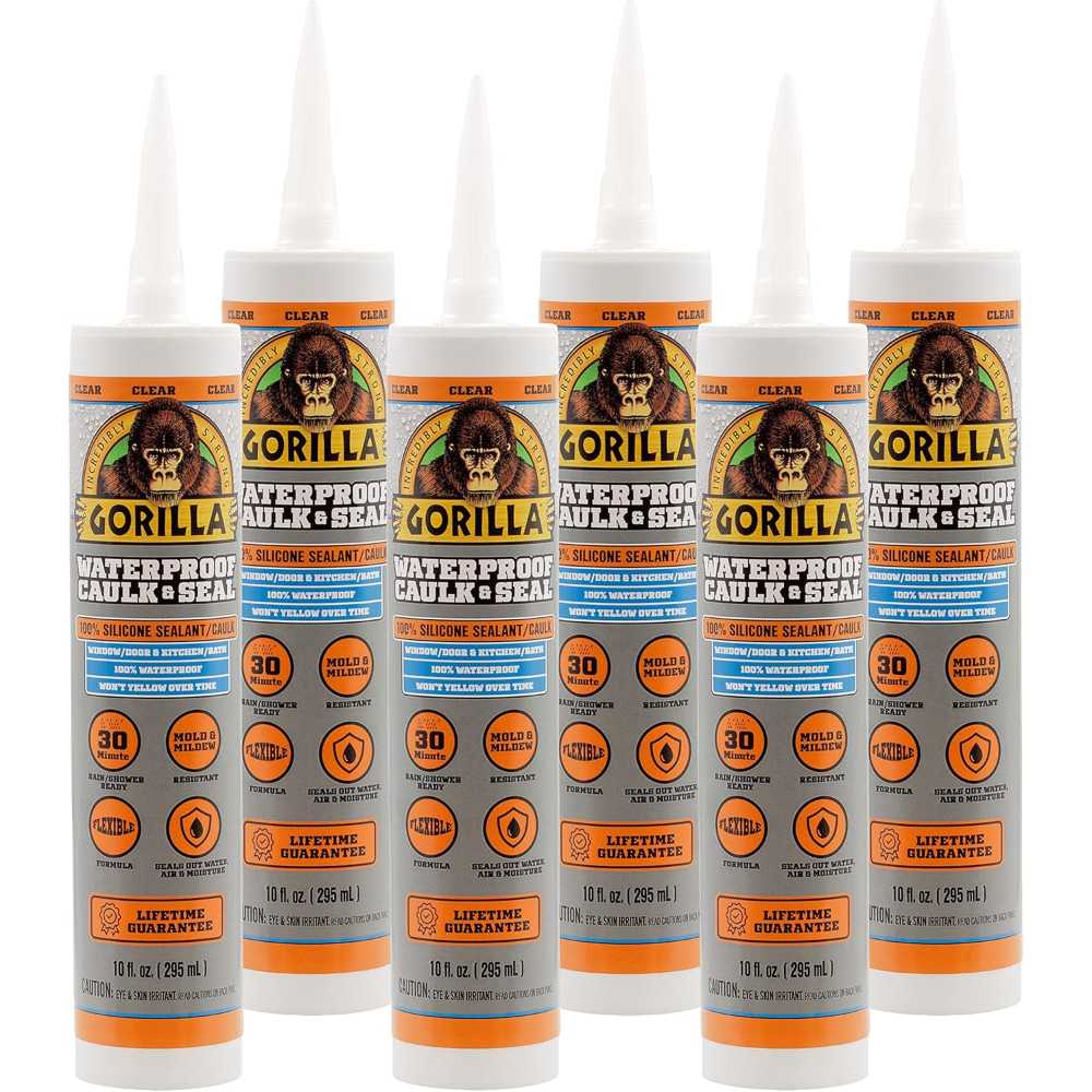 6-Pack Gorilla Waterproof All-Weather Caulk & Seal 100% Silicone Sealant, 10 oz.