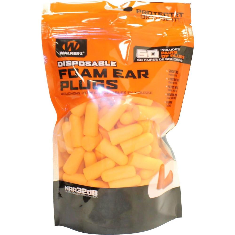 50-Pairs Walker's Foam Ear Plugs (NRR 32dB)