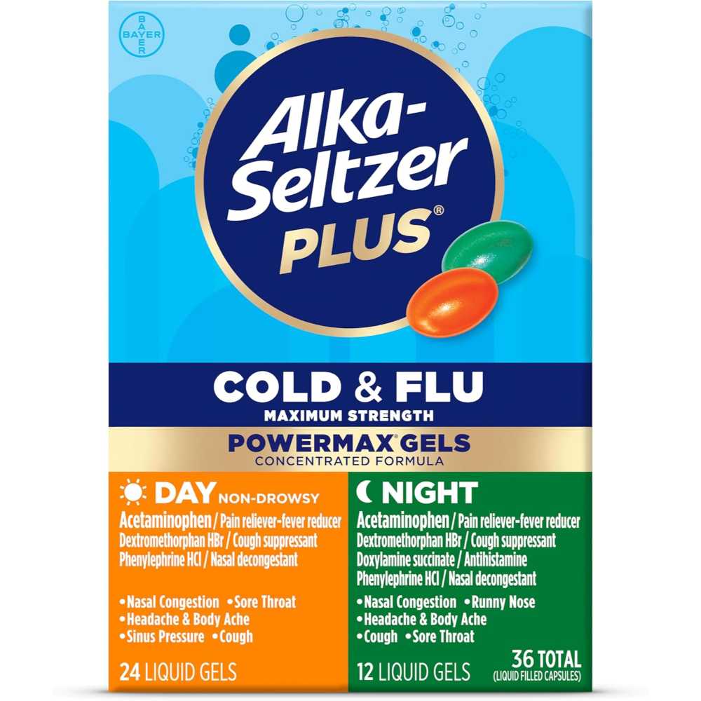36-Pack Alka-Seltzer Plus Power Max Cold & Flu Day+Night Medicine