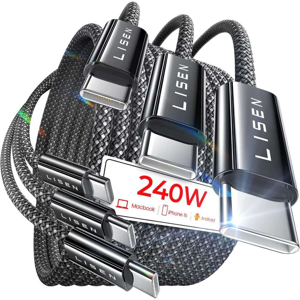 3-Pack LISEN 240W USB-C to USB-C (6.6' + 2x 3.3')