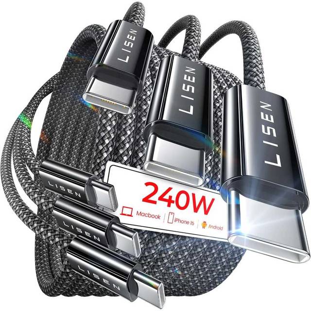 2-Pack LISEN 240W 6.6' USB-C to USB-C Cables