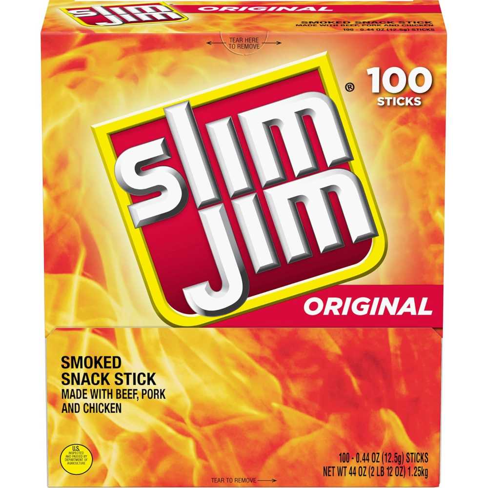 100-Pack Slim Jim Original Smoked Meat Sticks, 0.44 oz.