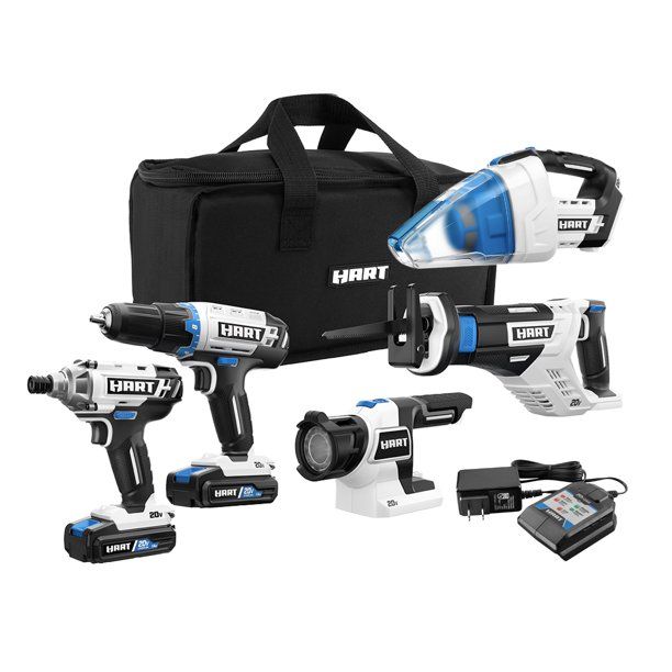 HART 20V Cordless 5-Tool Combo Kit w/ Storage Bag