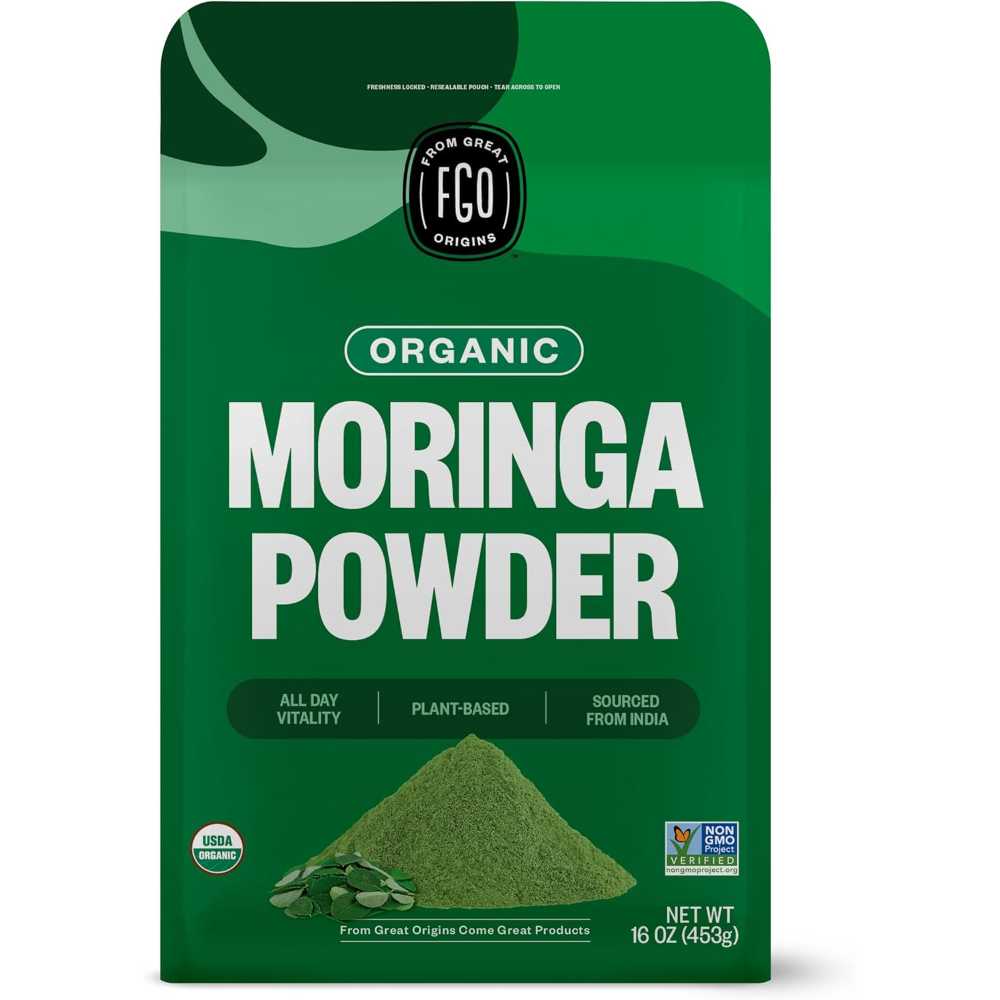 FGO Organic Moringa Powder Bulk Pouch, 16 oz.