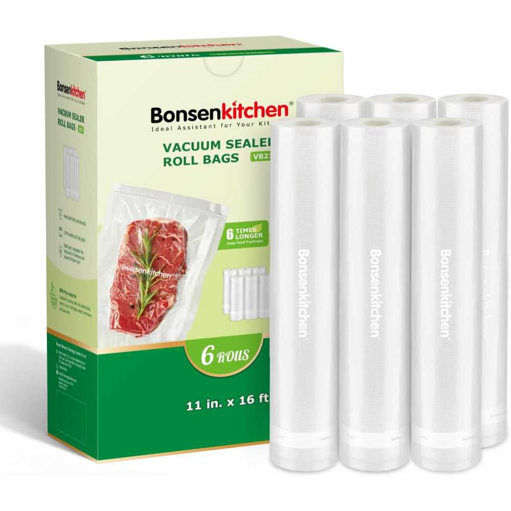 6-Pack Bonsenkitchen 11"x 16' Vacuum Sealer Rolls