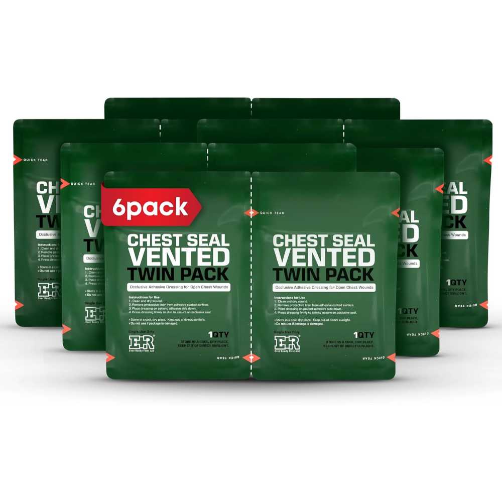 12-Pack Ever Ready 6.6" Vented Chest Seal Occlusive Dressing
