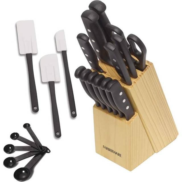 Farberware 22-Piece Never Needs Sharpening Knife Block & Kitchen Tool Set