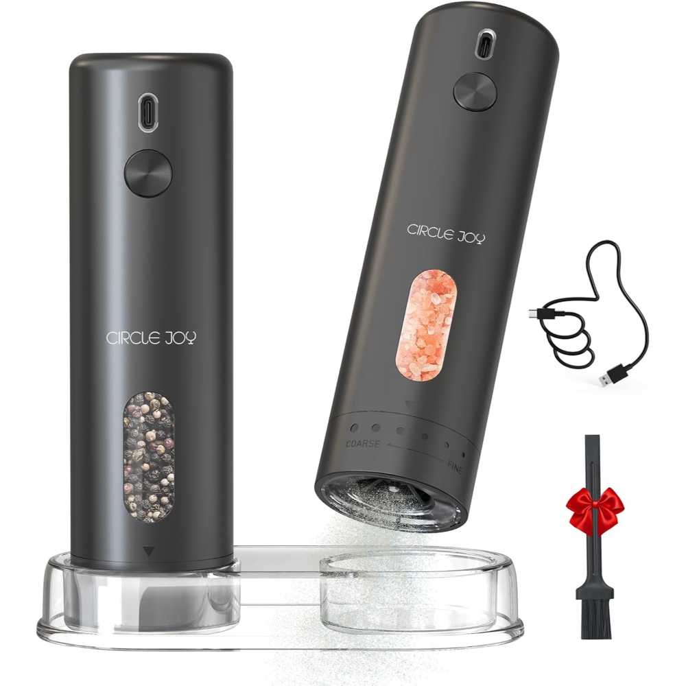 Circle Joy USB-C Rechargeable Electric Salt & Pepper Grinder Set w/ LED Light