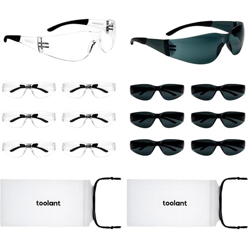 14-Pack Toolant Safety Glasses w/ Storage Pouches (Clear & Smoke Grey)