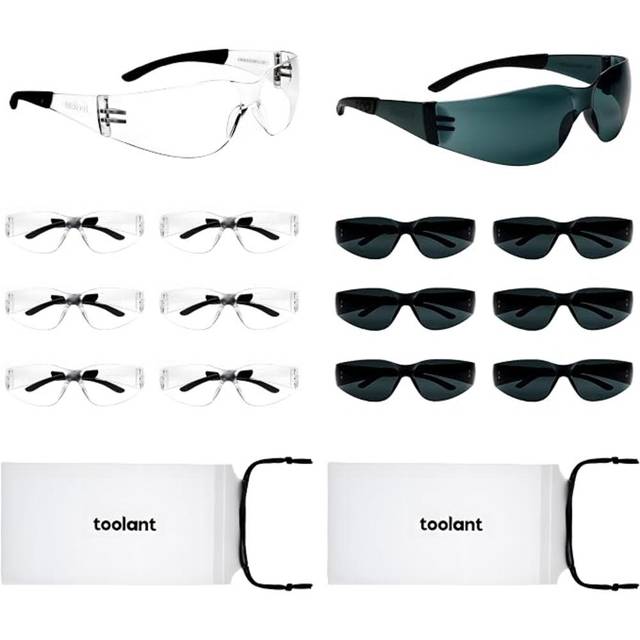 14-Pack Toolant Safety Glasses w/ Storage Pouches (Clear & Smoke Grey)
