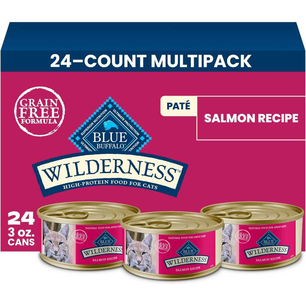 24-Pack Blue Buffalo Wilderness Salmon Paté Canned Wet Cat Food, 3 oz.