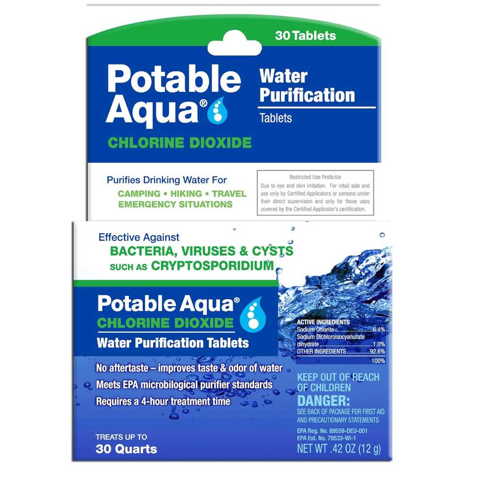 30-Pack Potable Aqua Chlorine Dioxide Water Purification Tablets
