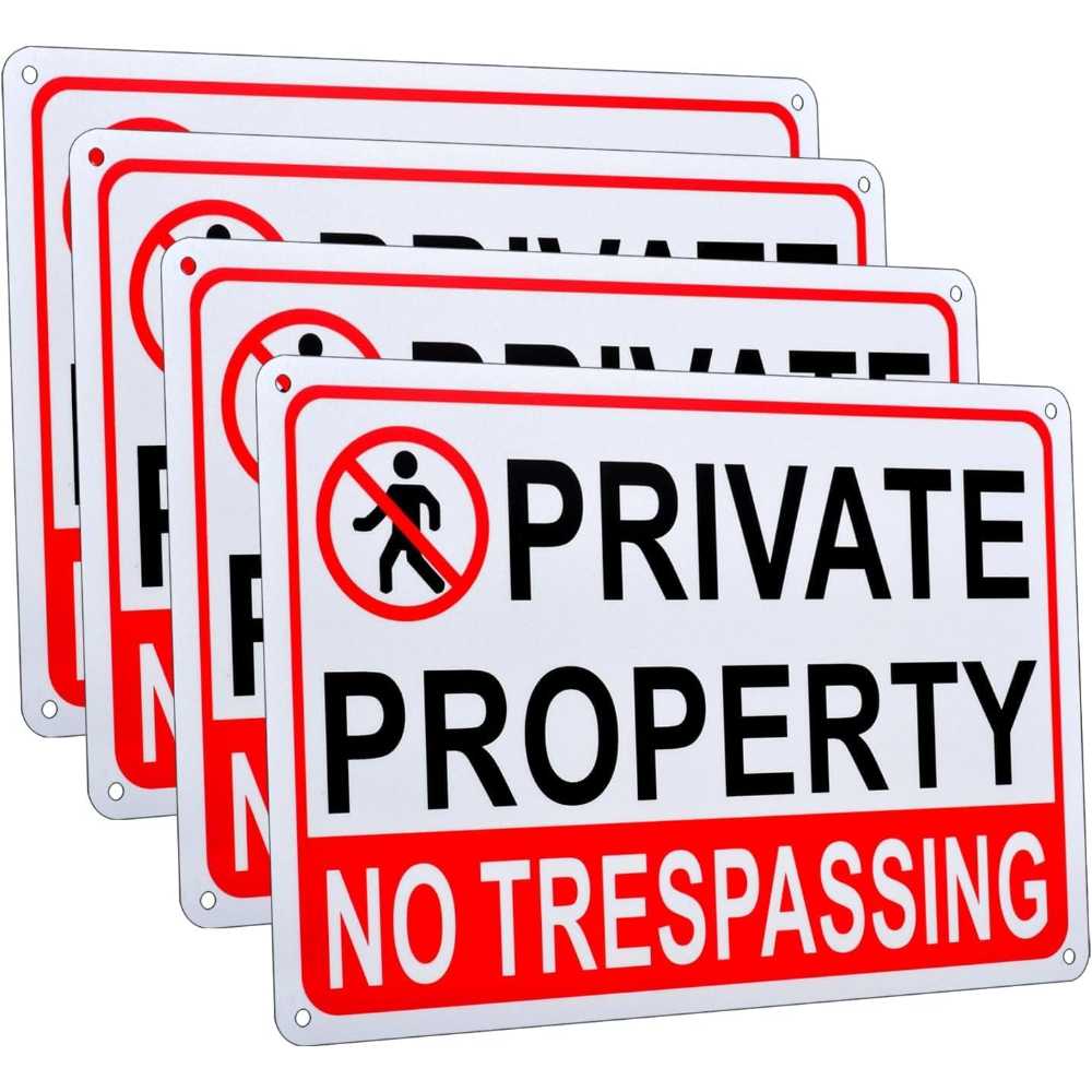 4-Pack Kichwit 13.4" x 9.4" Aluminum "Private Property No Trespassing" Sign