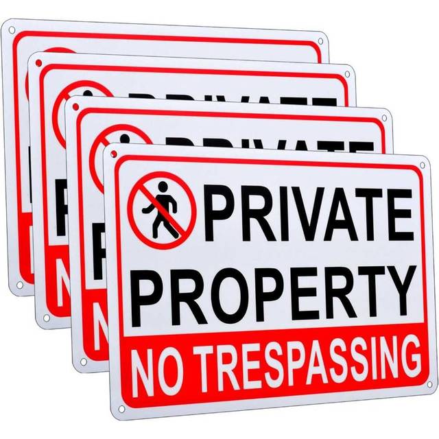 4-Pack Kichwit 13.4" x 9.4" Aluminum "Private Property No Trespassing" Sign