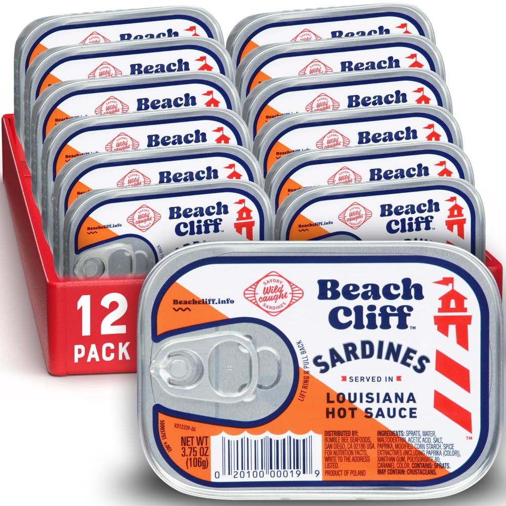 12-Pack Beach Cliff Wild Caught Sardines in Louisiana Hot Sauce, 3.75 oz.
