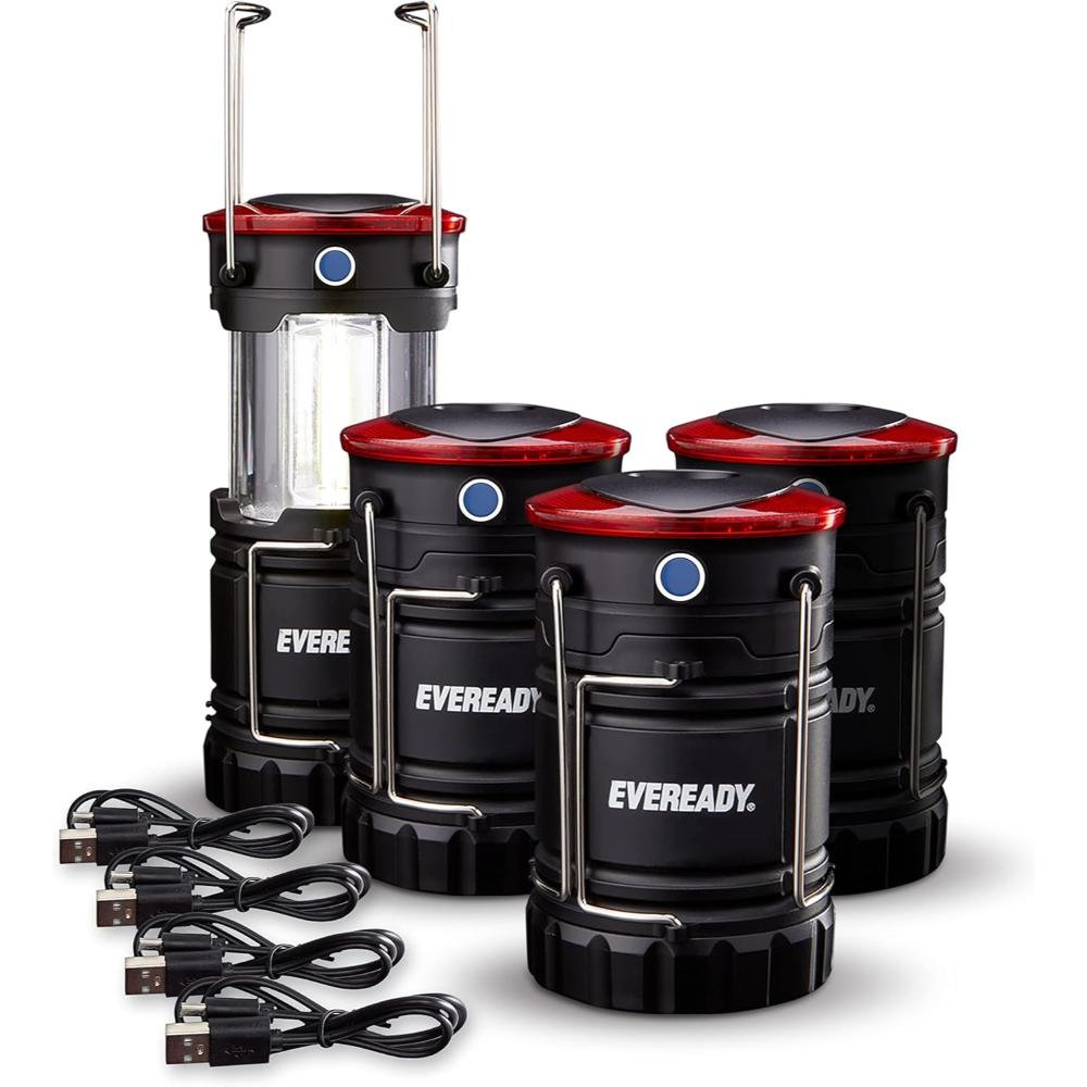 4-Pack Eveready Hybrid Power Rechargeable Collapsible LED Lanterns