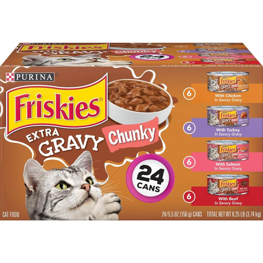 24-Pack Purina Friskies Extra Gravy Chunky Wet Cat Food, 5.5 oz. (Variety Pack)