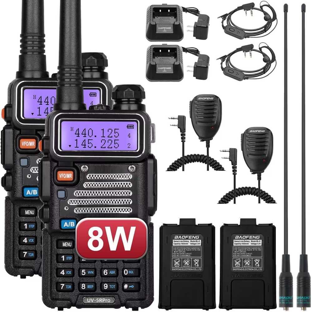 2-Pack Baofeng UV-5R 8W Ham Radio Full Kit w/ TD-771 High Gain Antenna