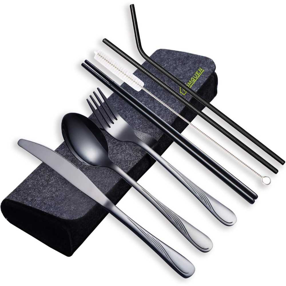 Homquen 8-Piece Stainless Steel Portable Utensil Set w/ Straws