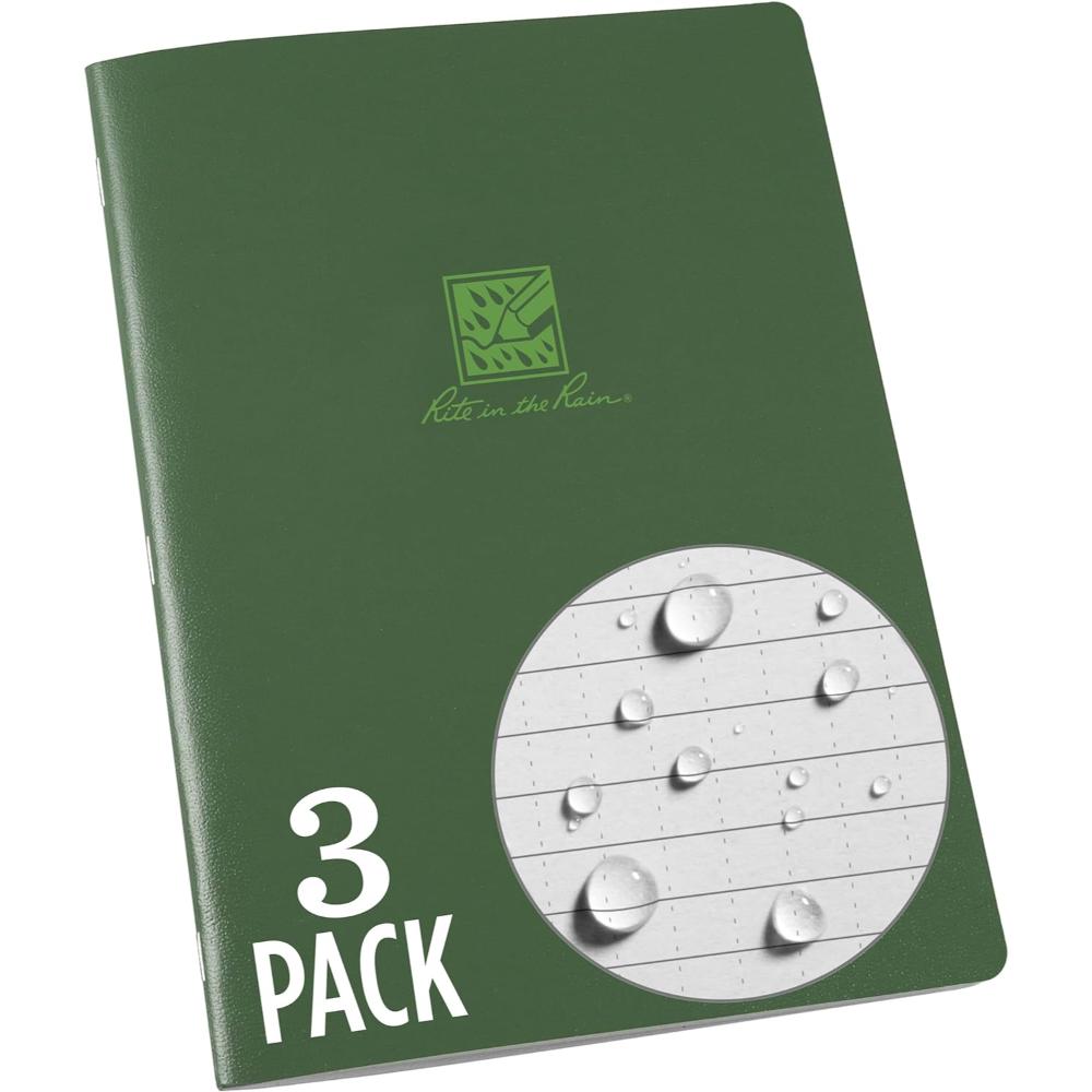 3-Pack Rite in the Rain Weatherproof Stapled Notebook, 6.625" x 8.5" (Various Colors)