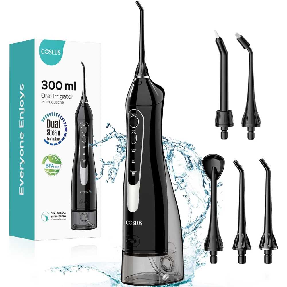 Coslus 300ml Rechargeable Water Dental Flosser w/ 5x Jet Tips