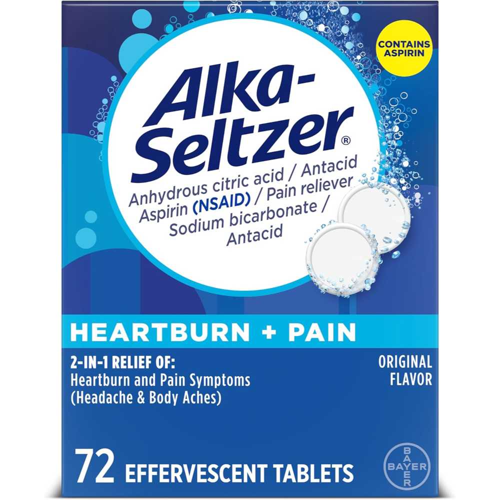 72-Pack Alka-Seltzer Heartburn + Pain Effervescent Tablets