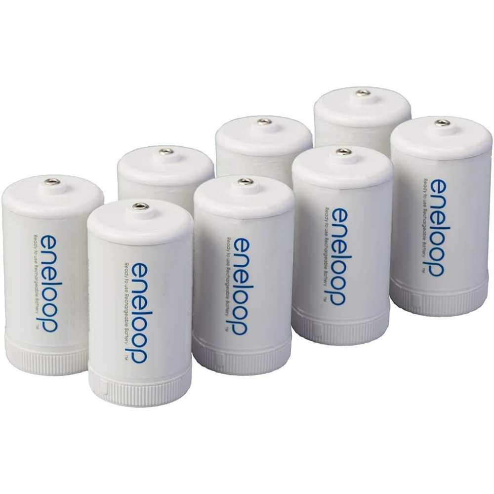 8-Pack Panasonic Eneloop D Adapters for Rechargeable AA Ni-MH Batteries
