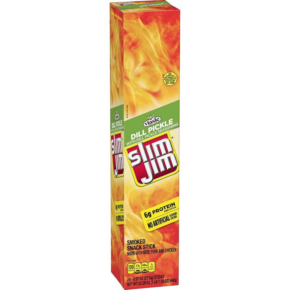 24-Pack Slim Jim Giant Smoked Meat Sticks, 0.97 oz. (Dill Pickle)