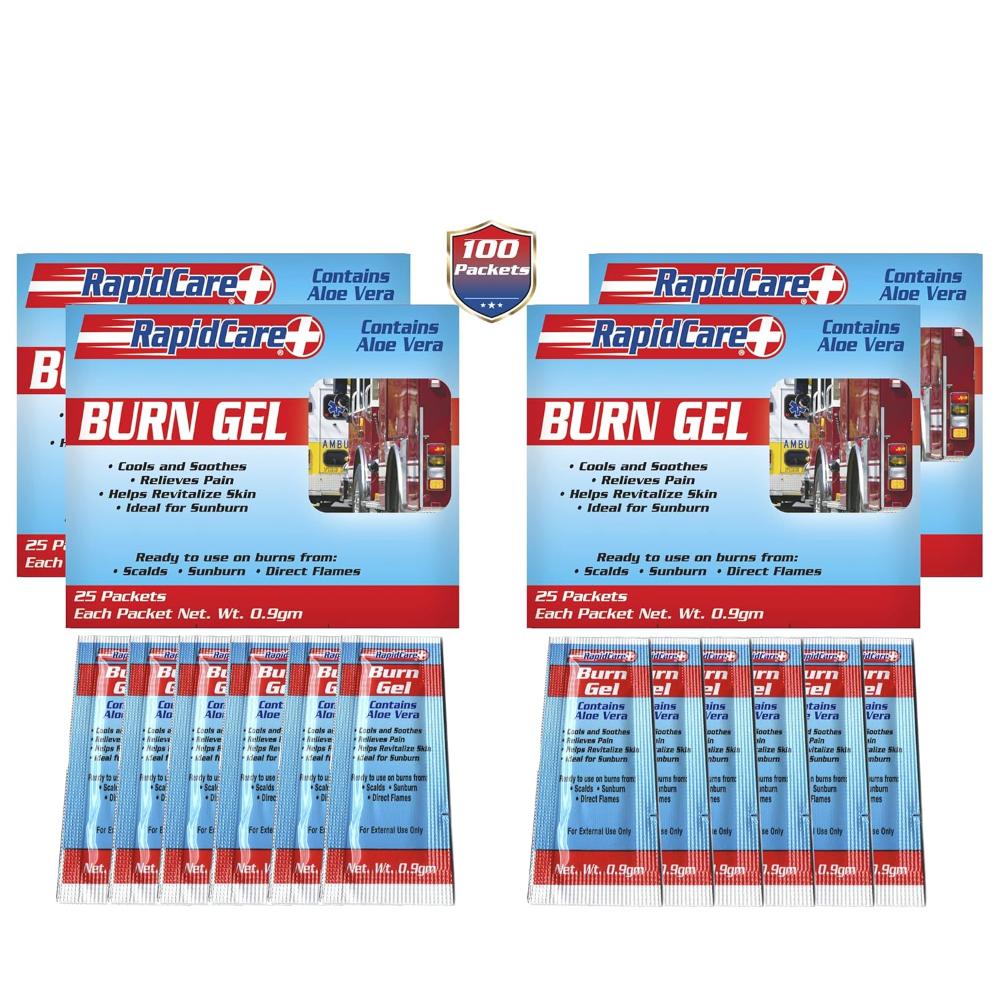 100-Pack Rapid Care First Aid Burn Gel Pouches w/ Aloe Vera